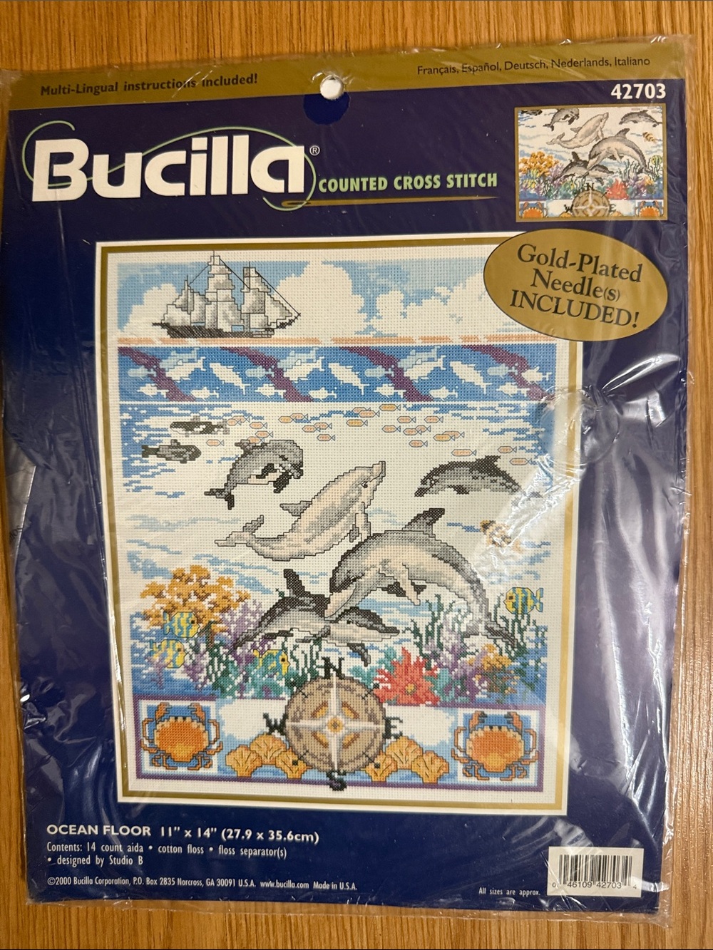 Bucilla Ocean Floor Cross Stitch Kit in Blue, Gray, White and Gold Accents